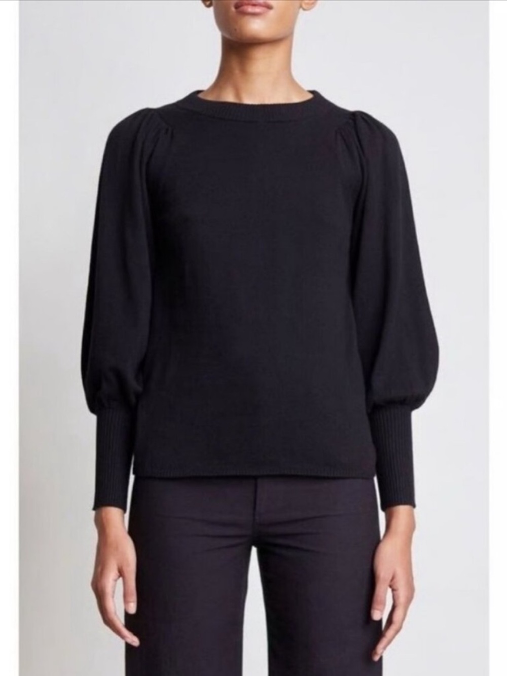 Apiece Apart Dewi Puff Sleeve Cashmere Cotton Sweater in Black Size L